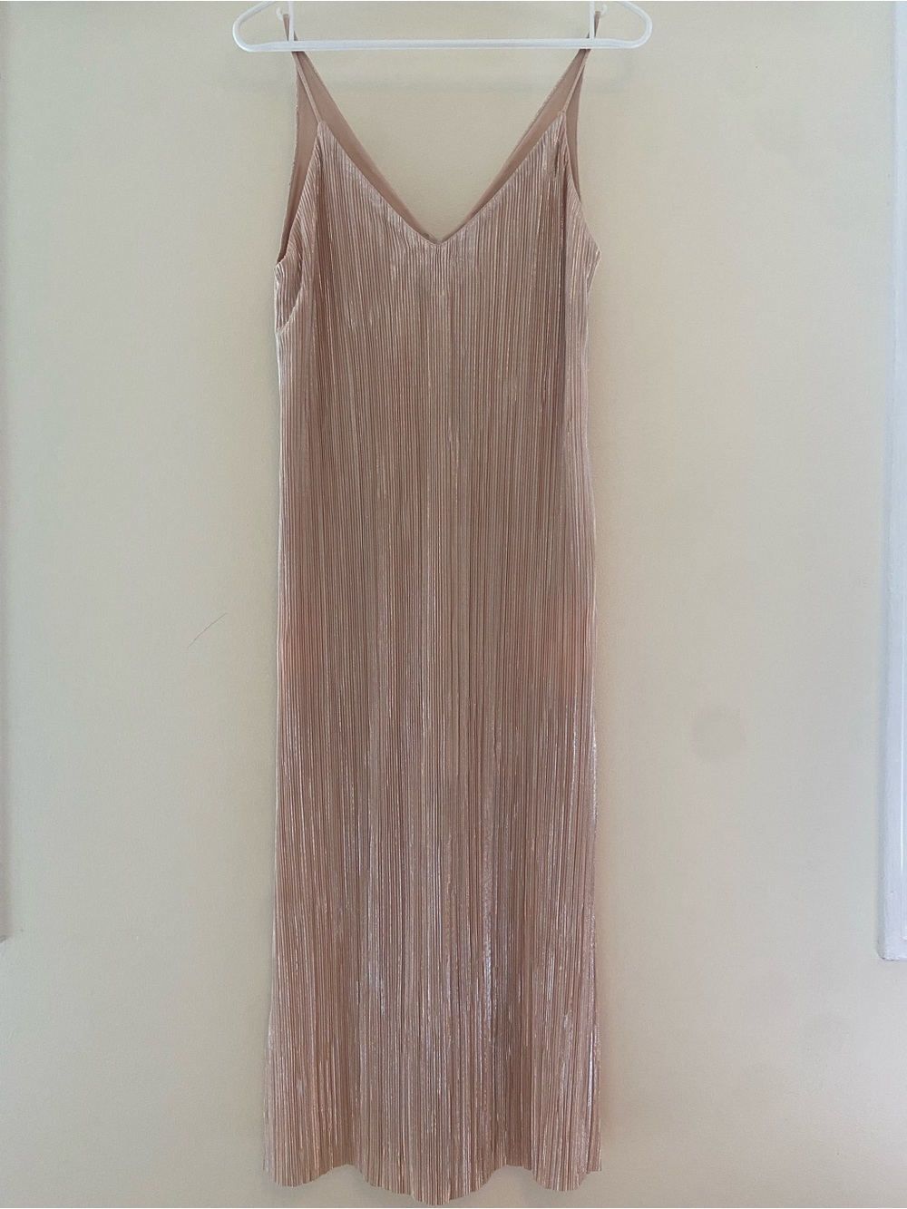Zara Shimmery Blush Pleated Midi Slip Dress